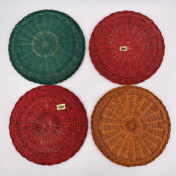 Seven Vintage 10" Wicker Paper Plate Holders BBQ Picnic Green Red Orange Lunch - Picture 7 of 8